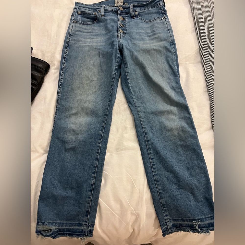 J. Crew High Rise Straight Leg Jeans with Raw Hem